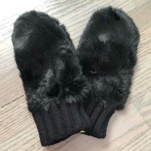 C Wonder Genuine Leather and Faux Fur Mittens